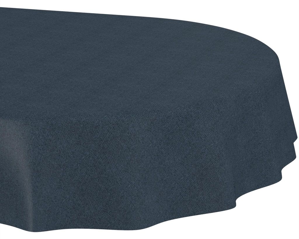 Tischdecke 140x280cm Oval Dunkelblau DanceDirty abwaschbar Leinenoptik wetterfest Falschuni Modern Schnittkante