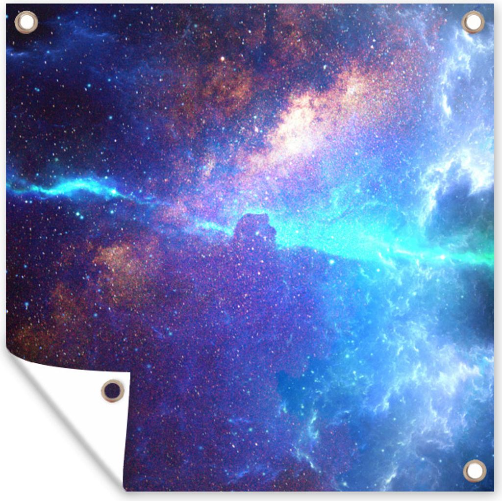 MuchoWow 100x100 cm Outdoor-Poster Gartendeko Sichtschutz Garten Poster für den Garten Sterne - Weltraum - Blau