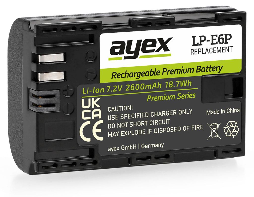 ayex LP-E6P Akku 2600mAh für Canon EOS R5 Mark II, R6, R7, R5, 5D Mark IV