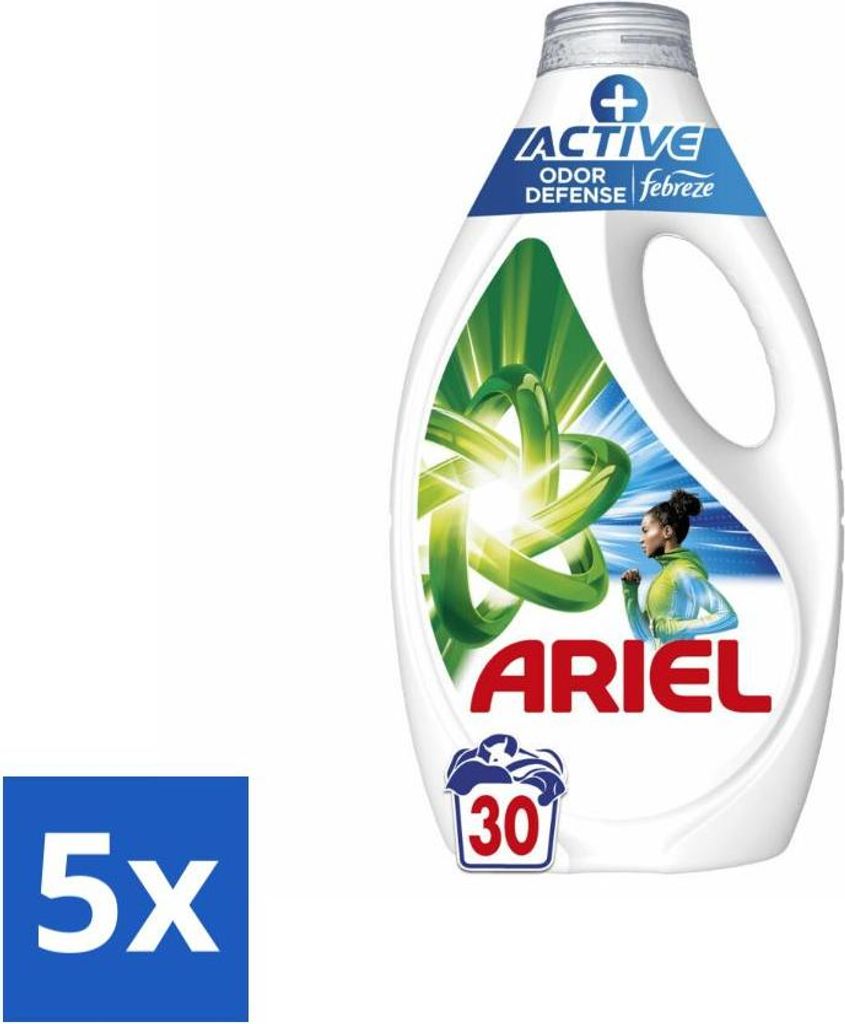 Ariel Flüssigwaschmittel + Active Odor Defense - 30 Wäschen - 1,35 Liter - Vorteilspack - 5 Stücke