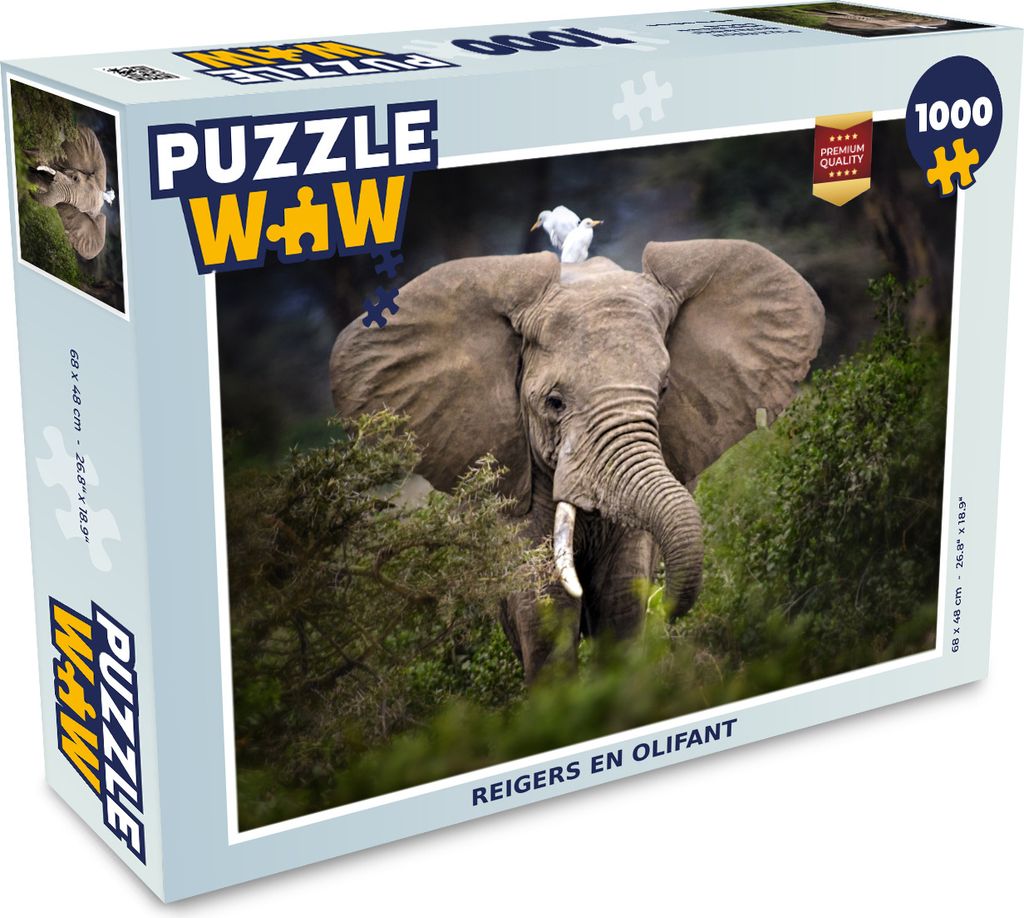 MuchoWow Puzzle 1000 Teile Elefant - Reiher - Pflanze - Erwachsene - Rätsel