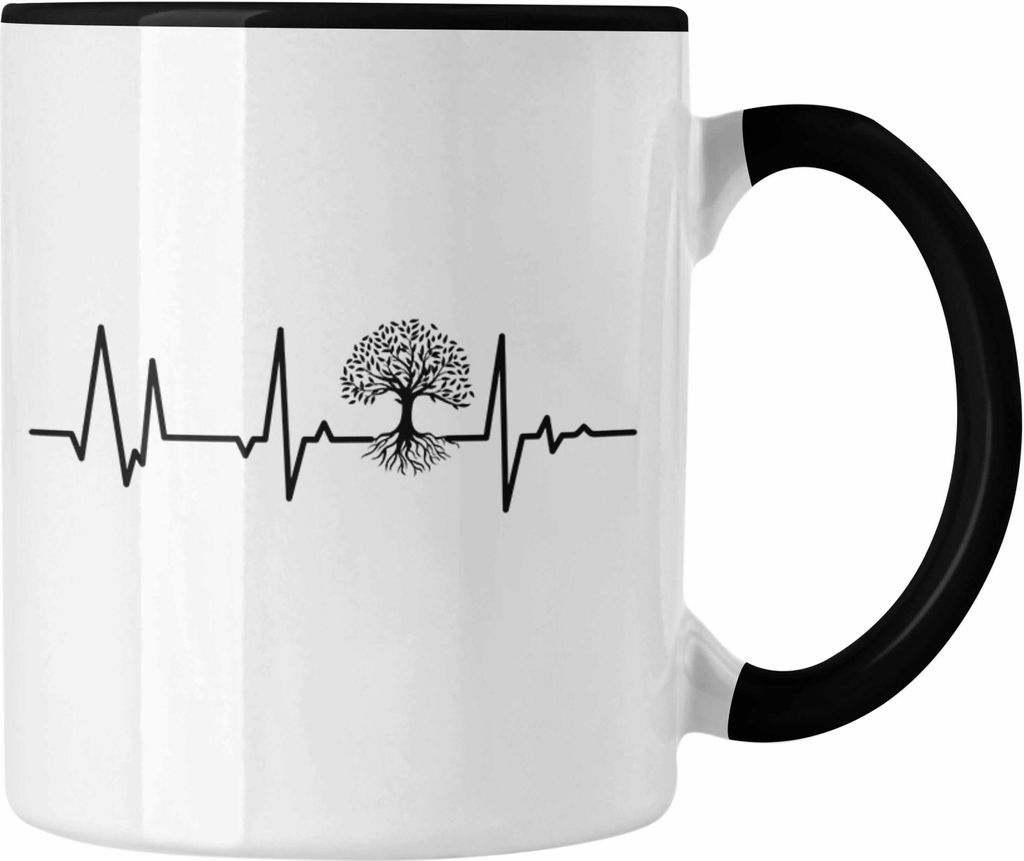 Trendation - Bonsai Tasse Geschenk Herzschlag Bonsai-Baum Tasse (Schwarz)