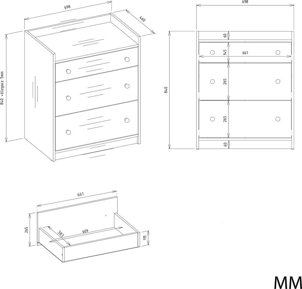 Commode blanche robuste en bois 70x84x46 cm finition mate résistante - 6