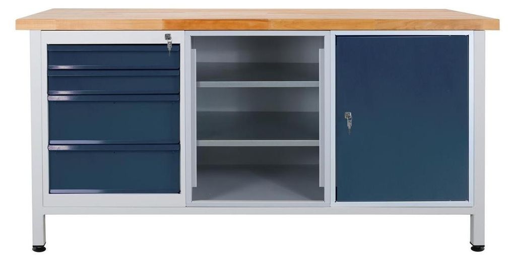 ADB Werkbank lichtgrau, anthrazitgrau 4 Schubladen 170,0 x 60,0 x 84,0 cm