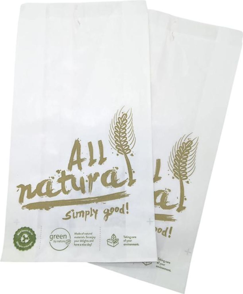 1000 Bäckerfaltenbeutel 418 12+5x25 cm Kraftpapier weiß Motiv „All Natural“
