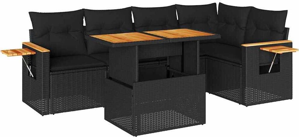 vidaXL 6-tlg. Garten-Sofagarnitur mit Kissen Schwarz Poly Rattan