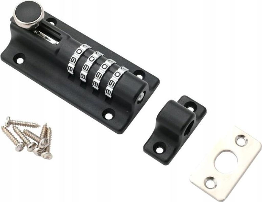 FEINZ | Türschloss Riegel- 120mm - Schwarz - Robustes Design - mit Zahlencode und Montagezubehör