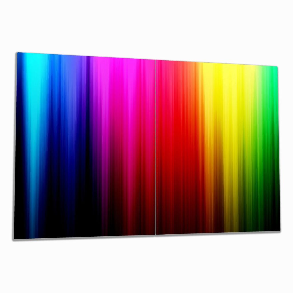 Wallario Herdabdeckplatte aus Glas, Größe 80 x 52 cm 2-teilig, Motiv Bunte Regenbogenstreifen auf Schwarz
