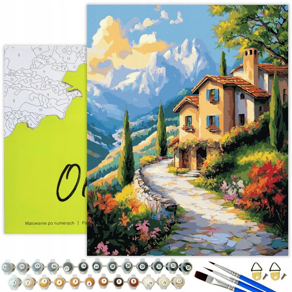 Oh Art! Malen nach Zahlen - Landschaft Toskana Haus DIY Set: 40x50 cm Leinwand Mit Holzrahm, 32 Acrylfarben und 3 Pinseln - für Erwachsene und Kinder