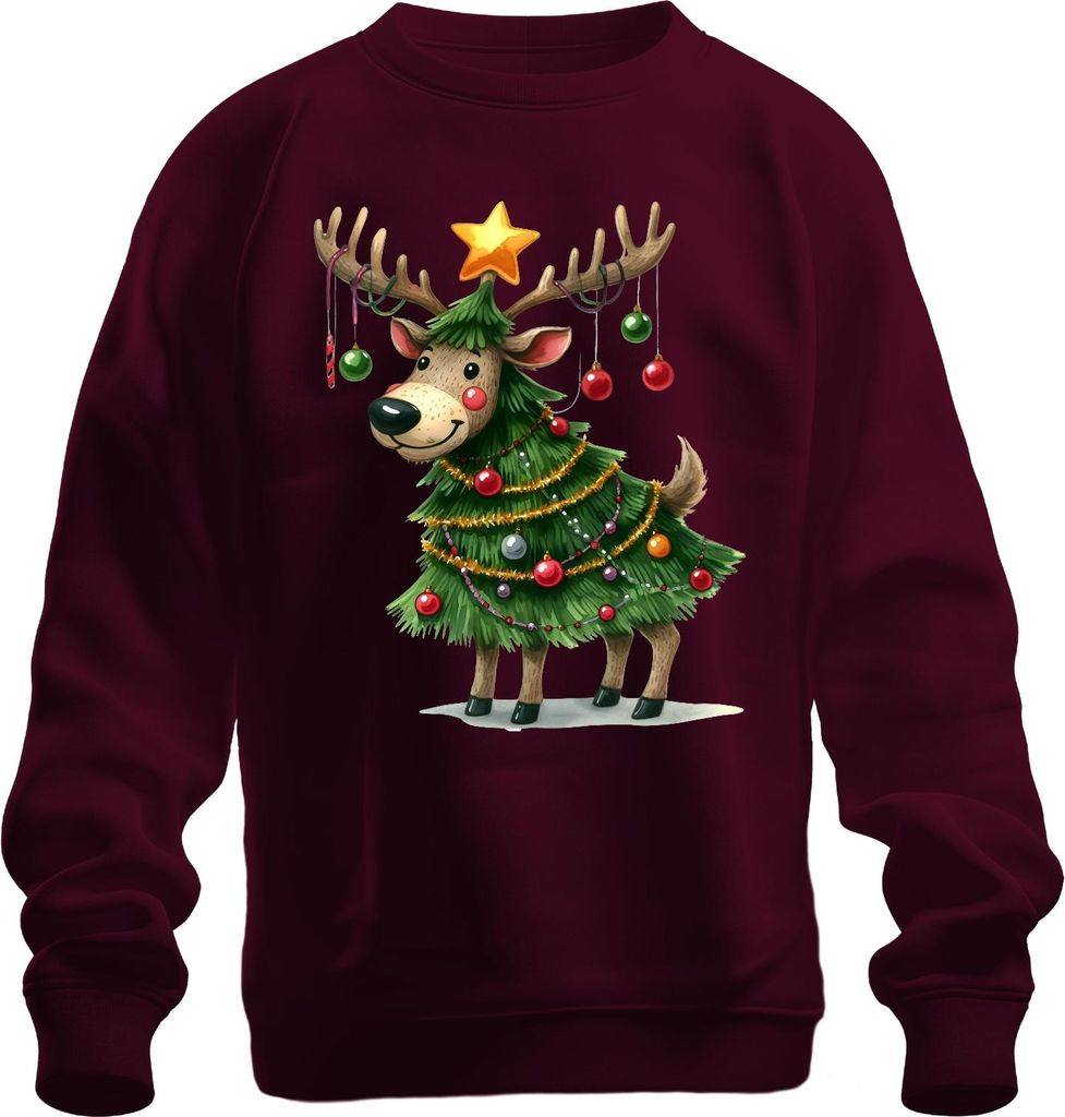 Weihnachtsrentier Weihnachtsbaum Stern Kugeln lustig Geschenk Uni Sweatshirt Pullover, Burgundy, S