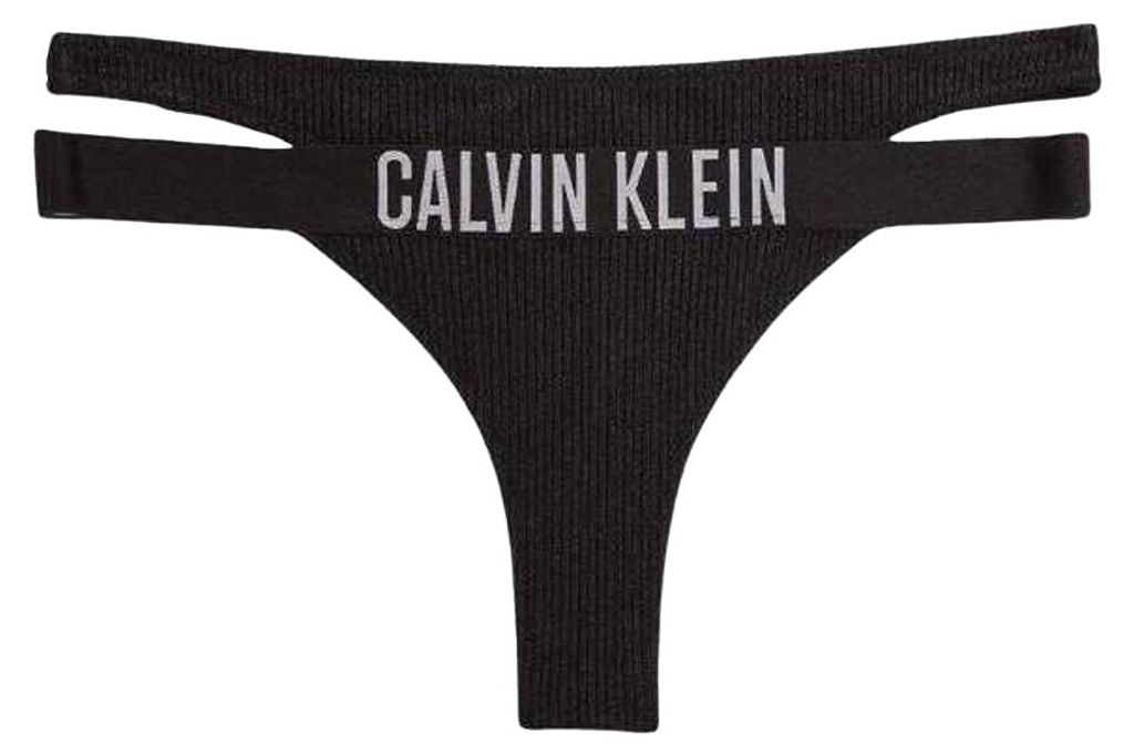 Calvin Klein - Bikinihöschen für Damen, Doppelte Taillendetails NA488 (L) (Schwarz)