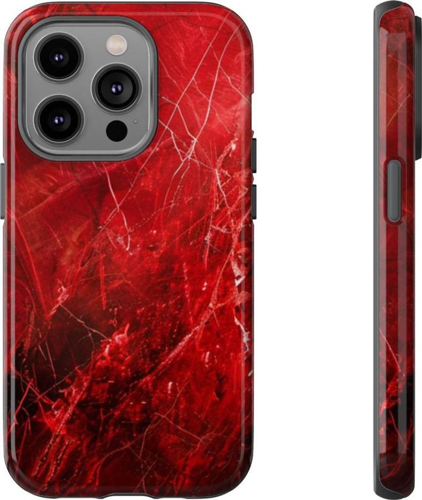 Rote Marmoroptik mit feinen Adern – Hülle Kompatibel mit iPhone 14 Pro