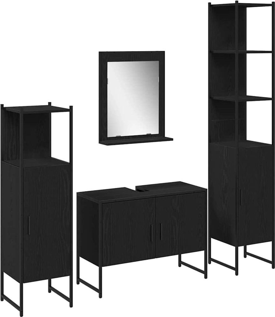 Badezimmermöbel-Set mit Regal 4 pcs Schwarz Holzwerkstoff