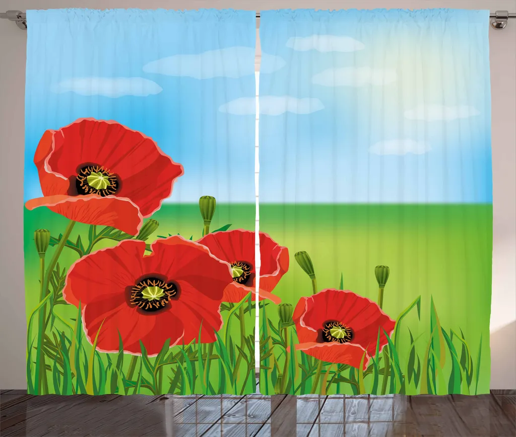 Tende Country Fiori Rossi ABAKUHAUS - Decorazione Rustica 280x175