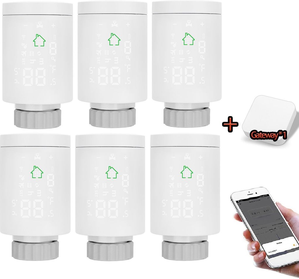 6X Tuya ZIGBEE3.0 Smart Heizkörperthermostat Thermostatventil Programmierbares Heizkoerperventil APP-Steuerung Sprachsteuerung Kompatibel mit Alex...