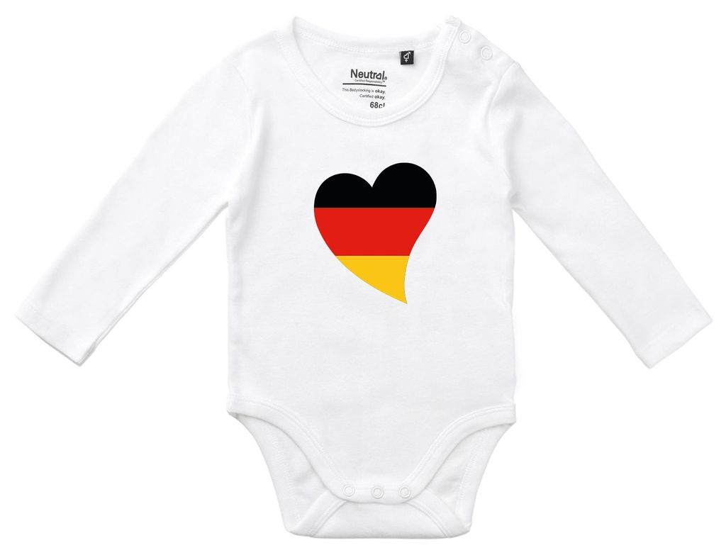 Huuraa Baby Body Deutschland Flagge Herz 74 White Baumwolle Fairtrade Langarmbody Geschenkidee