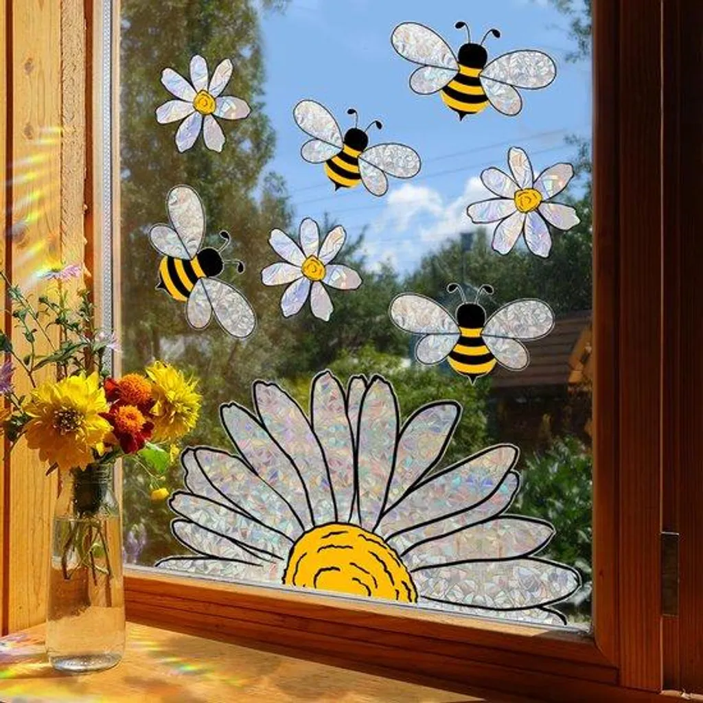 Stickers muraux fleurs multicolores 63x39 cm, décor été facile à poser