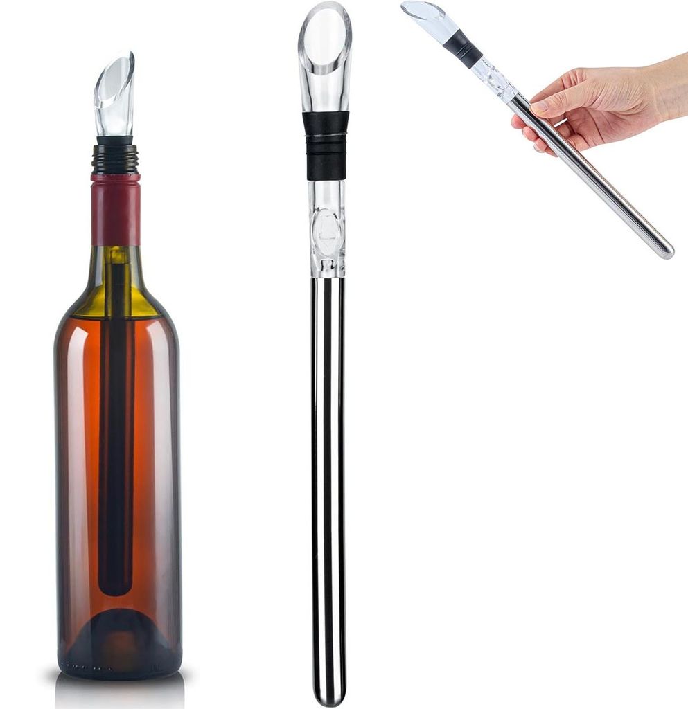 3-in-1 Weinkühler Stab Edelstahl, Weinbelüfter & Ausgießer, wiederverwendbarer Kühlstab für Rot- & Weißwein, Geschenk für Weinliebhaber