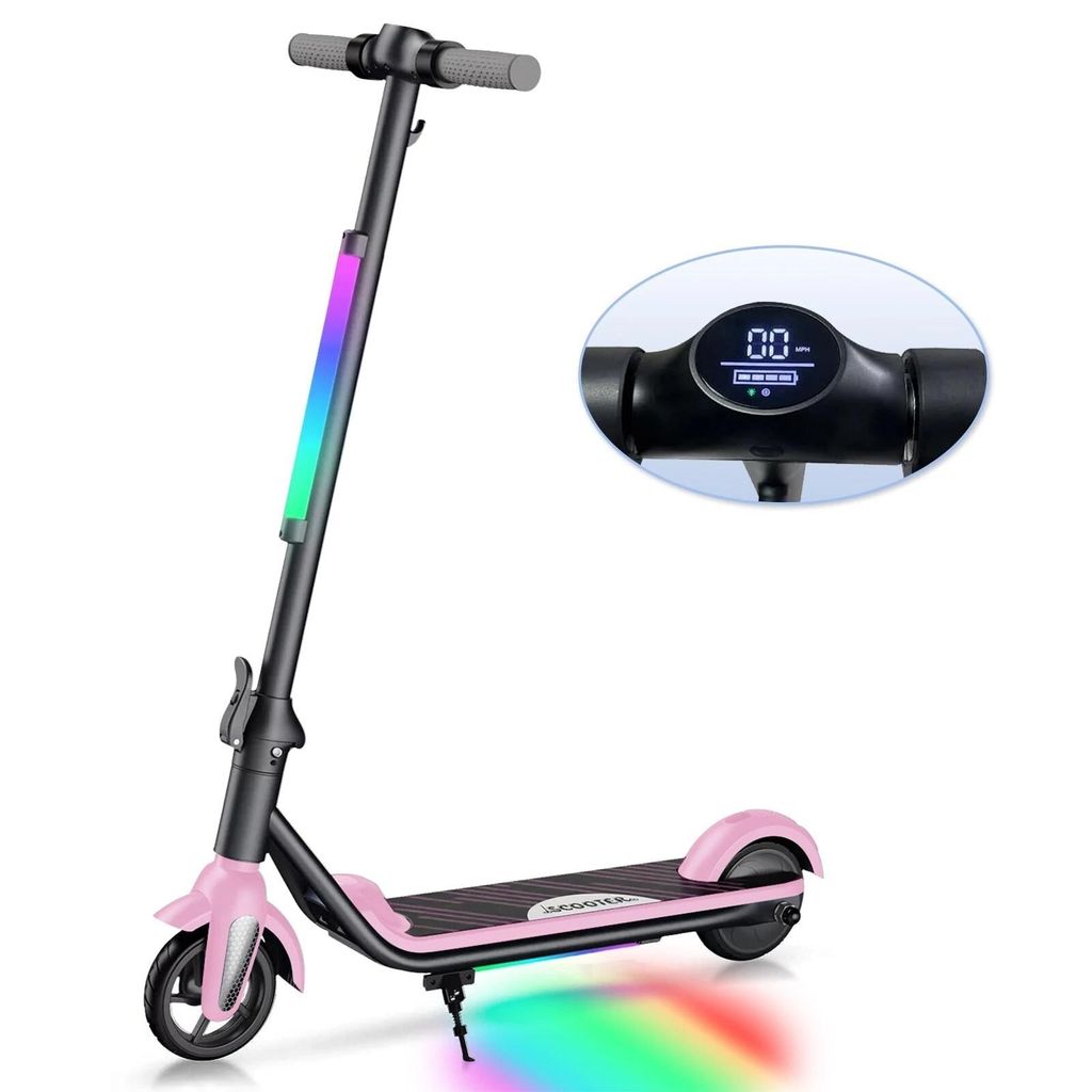 Elektroroller Kinder Alter 6-12, 6,5 Zoll, Faltbarer Elektroscooter Für Kinder, Max Reichweite 8KM, Max 12km/h E Roller, Elektro kinderroller Rosa