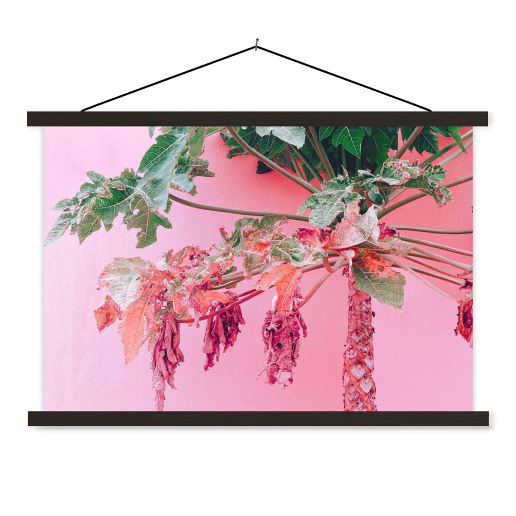 MuchoWow Textilposter Palme - Tropisch - Rosa - Sommer 120x80 cm mit schwarzem Rahmen - Wanddeko