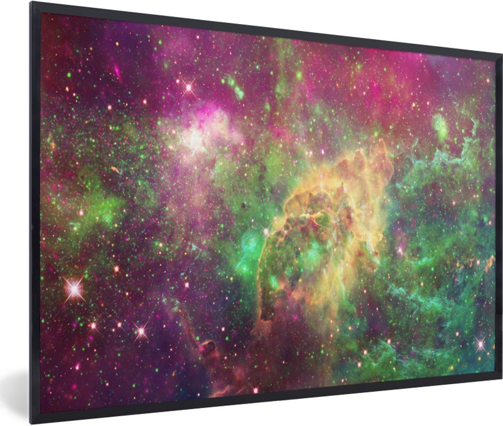 MuchoWow Gerahmtes Poster Weltraum - Grün - Sterne 90x60 cm - Poster mit Schwarzem Bilderrahmen Wandposter Rahmen Foto Bilder - Fotorahmen - Fot...