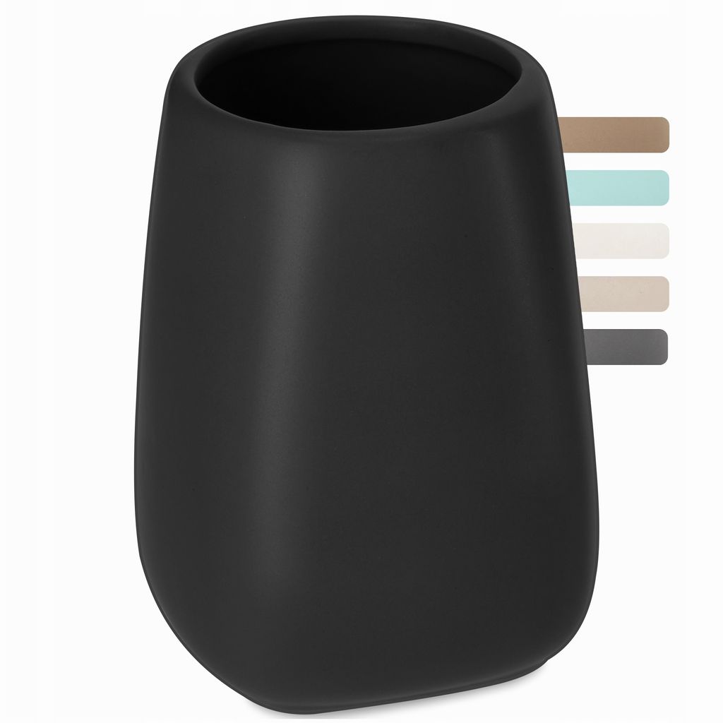 KADAX Keramik Badezimmer Cup "Palmi", Zahnbürstenhalter Zahnbürste, Zahnpasta, Schwarz, 1 Stück