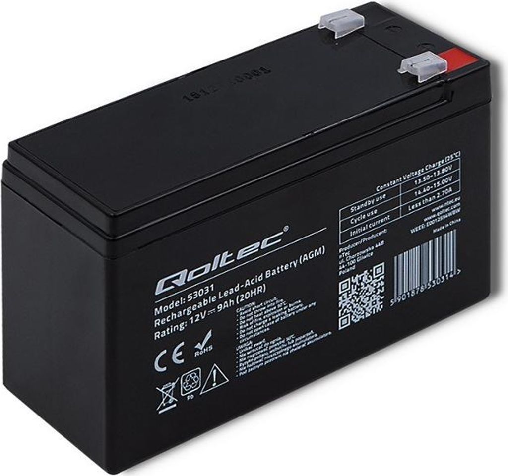 Qoltec 53031 AGM battery | 12V | 9Ah Obrázek produktu 