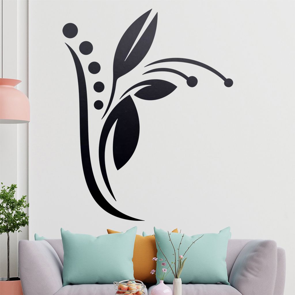 Blume - Linien Punkte Wandtattoo in 6 Größen - Wandaufkleber Wall Sticker - Dekoration, Küche, Wohnzimmer, Schlafzimmer, Badezimmer