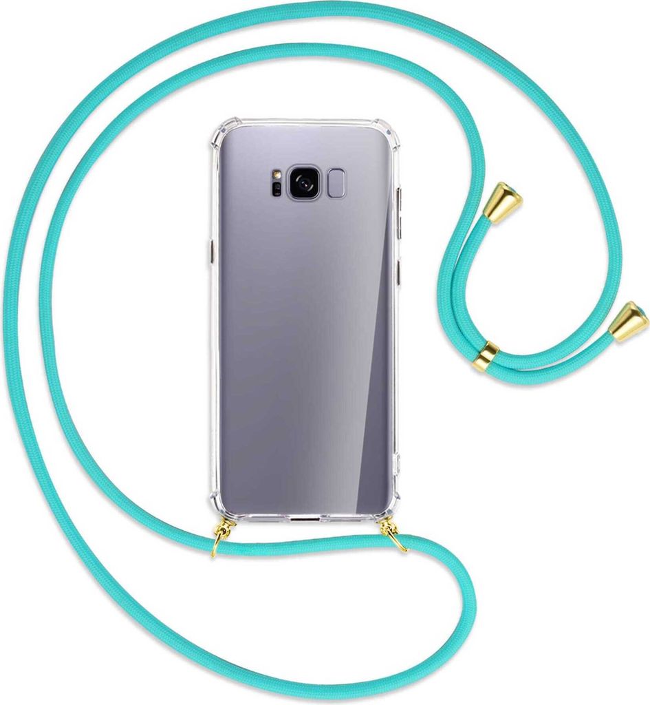Handykette Backcover-Schutzhülle mit Band (Metall goldfarben) für Samsung Galaxy S8 Plus - türkis