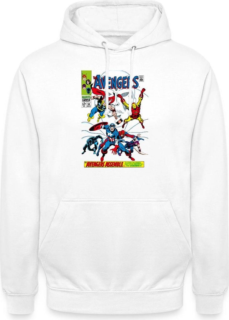 Spreadshirt Avengers Comic Superhelden Assemble Uni Hoodie, 3XL, Weiß