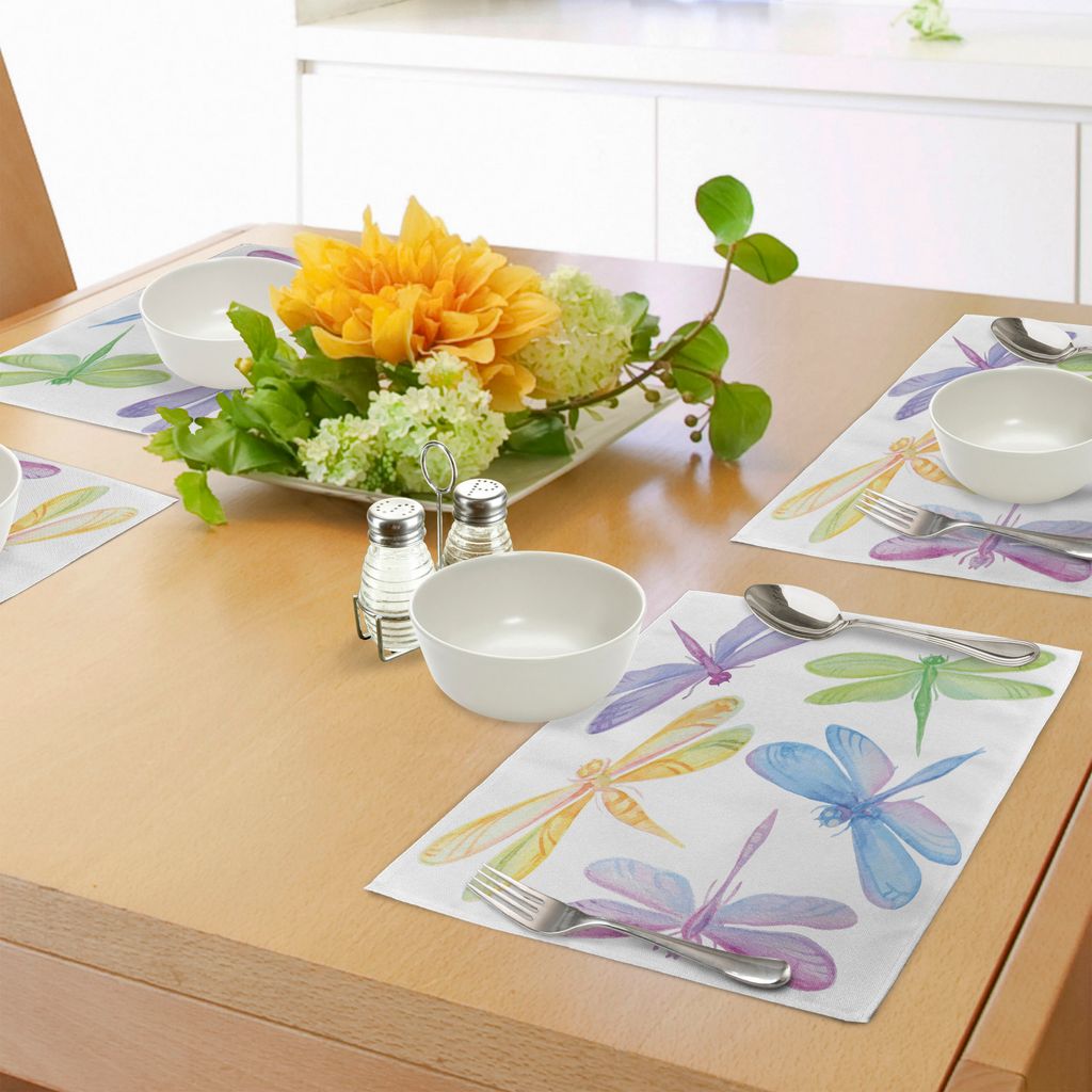 ABAKUHAUS Libelle Platzmatten, Bunte Aquarell Winged Bugs Kinder Kinder Kindergarten Frühling unter dem Motto Artsy Bild, Tiscjdeco aus Farbfesten...