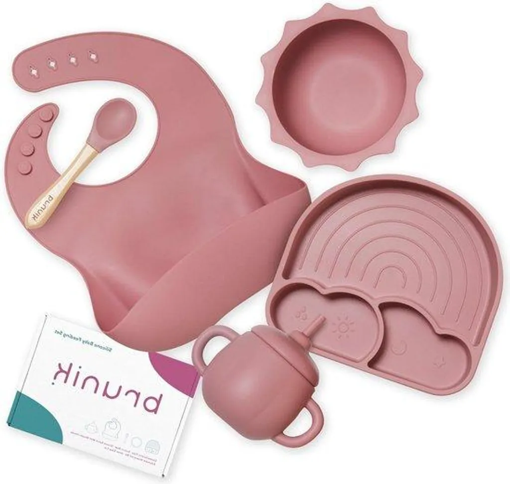 Service pour bébé en silicone avec assiette à fond plat et couverts