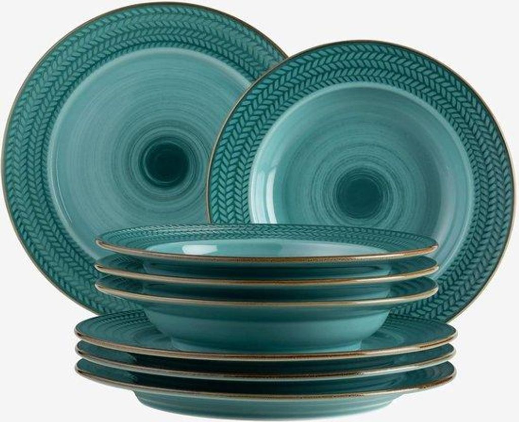 Exklusives 8-teilig Porzellanbordenset in Retro-Style, kobaltblau, für 4 Personen,