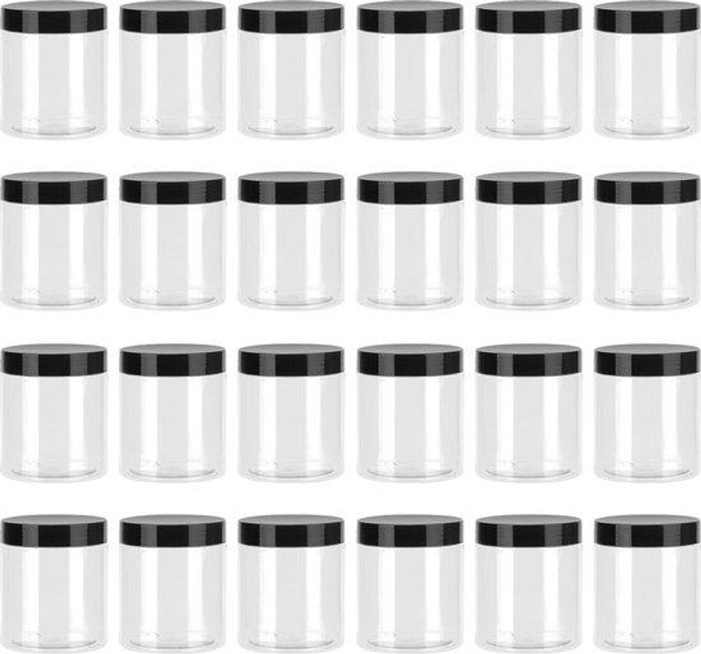 24er Set kunststof glazen met zwart deksel, 250 ml, zwarte luchtdichte houder, voor keukenopslag van granen, meel, suiker, muesli