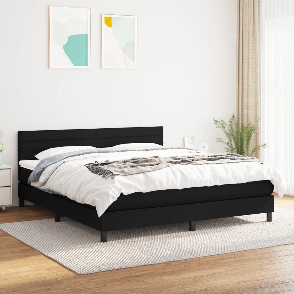 The Living Store Boxspringbett mit Matratze Schwarz 160x200 cm Stoff