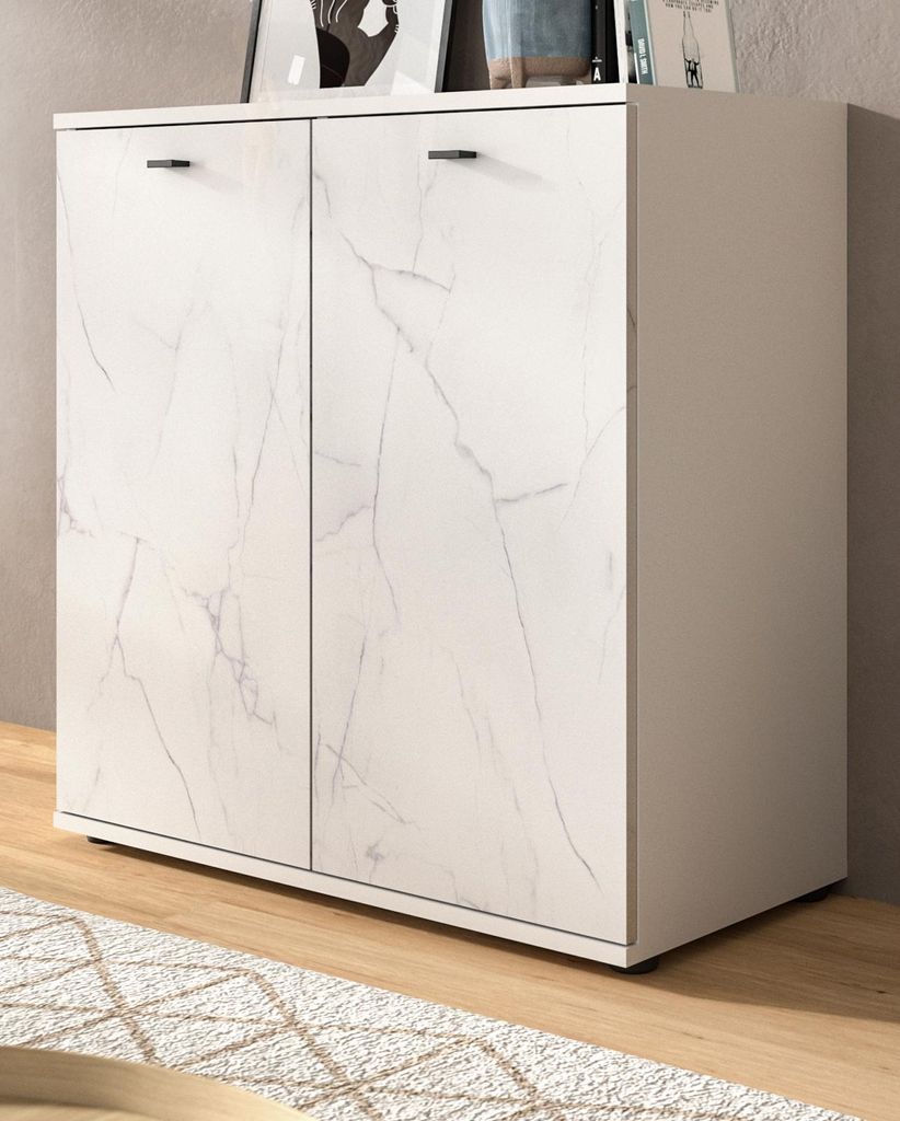 Kommode "Marble" in weiß Marmor Sideboard 86 x 88 cm, mit Soft-Close