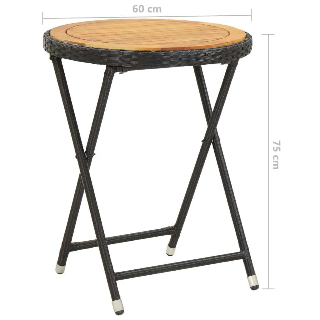 Tavolino vidaXL Esterno Nero 60 cm | Rattan PE e Acacia Massiccia - 5