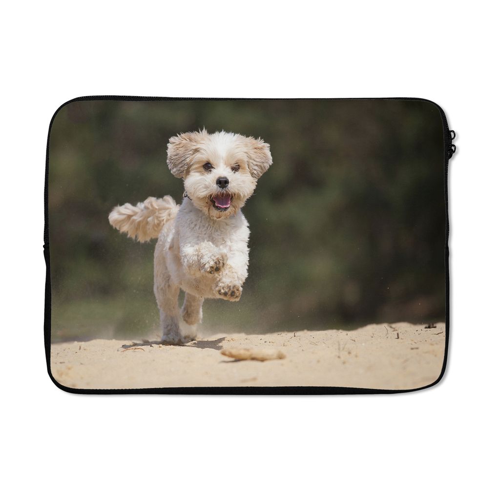 MuchoWow Laptop Hülle 13 Zoll Ein Shih Tzu Hund hüpft durch den gelben Sand Laptoptasche - Laptophülle - Sleeve - Rundumschutz