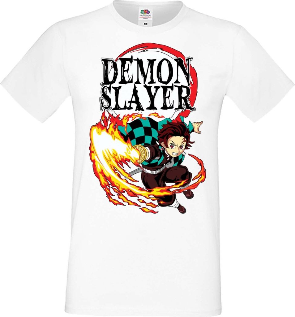 Herren T-Shirt Manga Anime Demon Anime Slayer Tanjiro Kamado 03 Demon Anime Slayer Main, Man L / Weiß