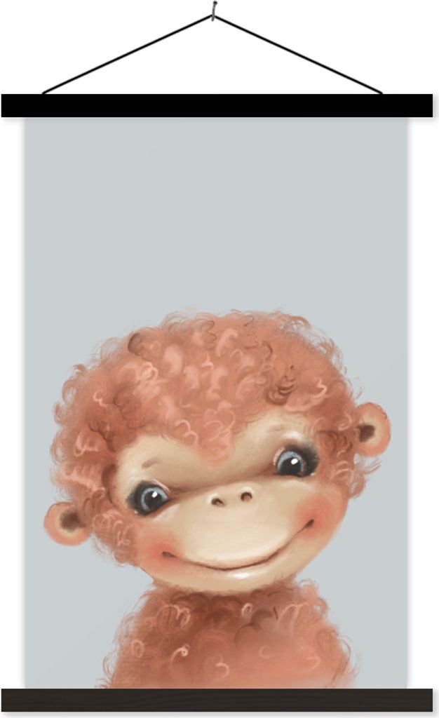 MuchoWow Textilposter Affe - Kinder - Tier 40x60 cm mit schwarzem Rahmen - Wanddekorationen