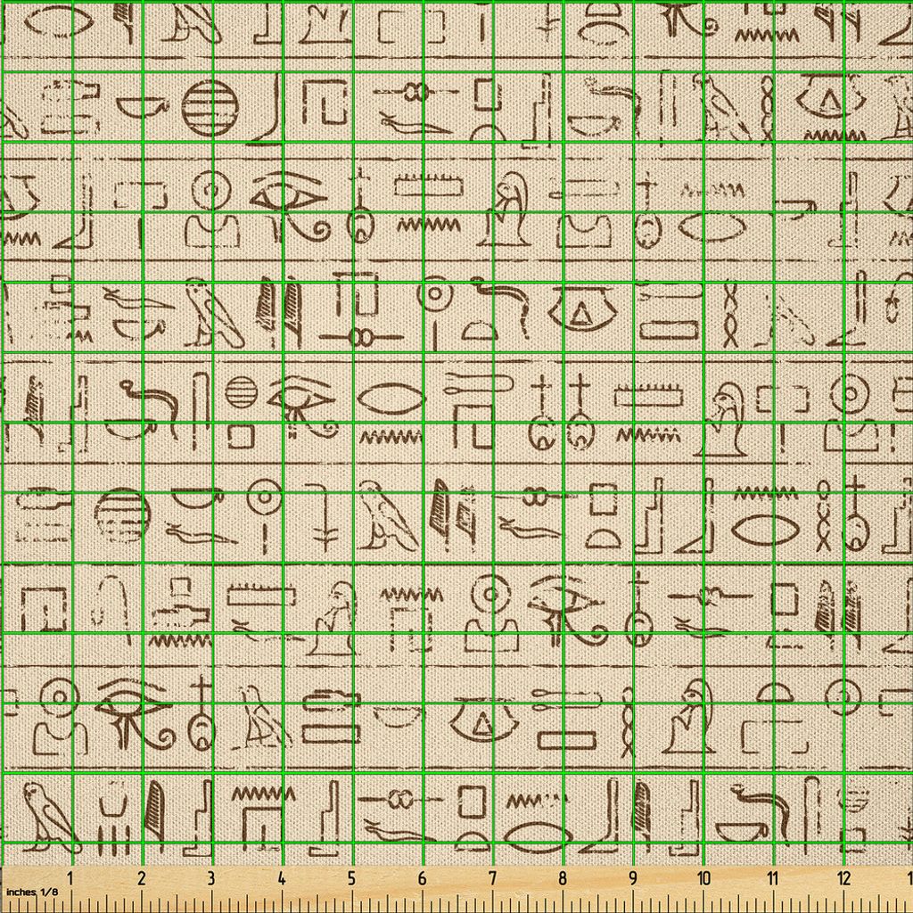 ABAKUHAUS ägyptisch Microfaser Stoff als Meterware , Alte geschriebene Hieroglyphen-alte Sprachhandschriftliche Art-Grenzen mit getragenem Blick, ...