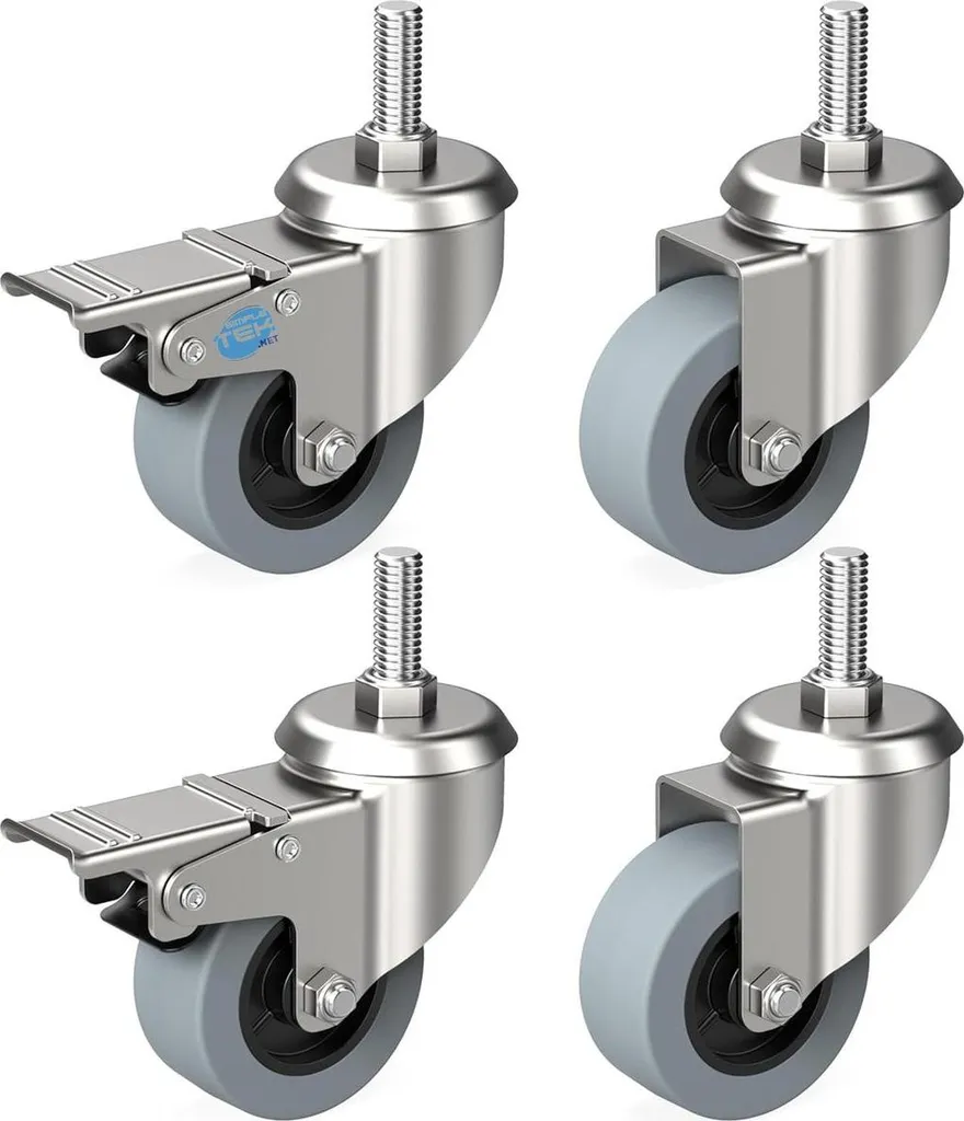 Lot de 4 Roulettes de Meuble à Vis M10 x 25mm pour Chariot et Mobilier