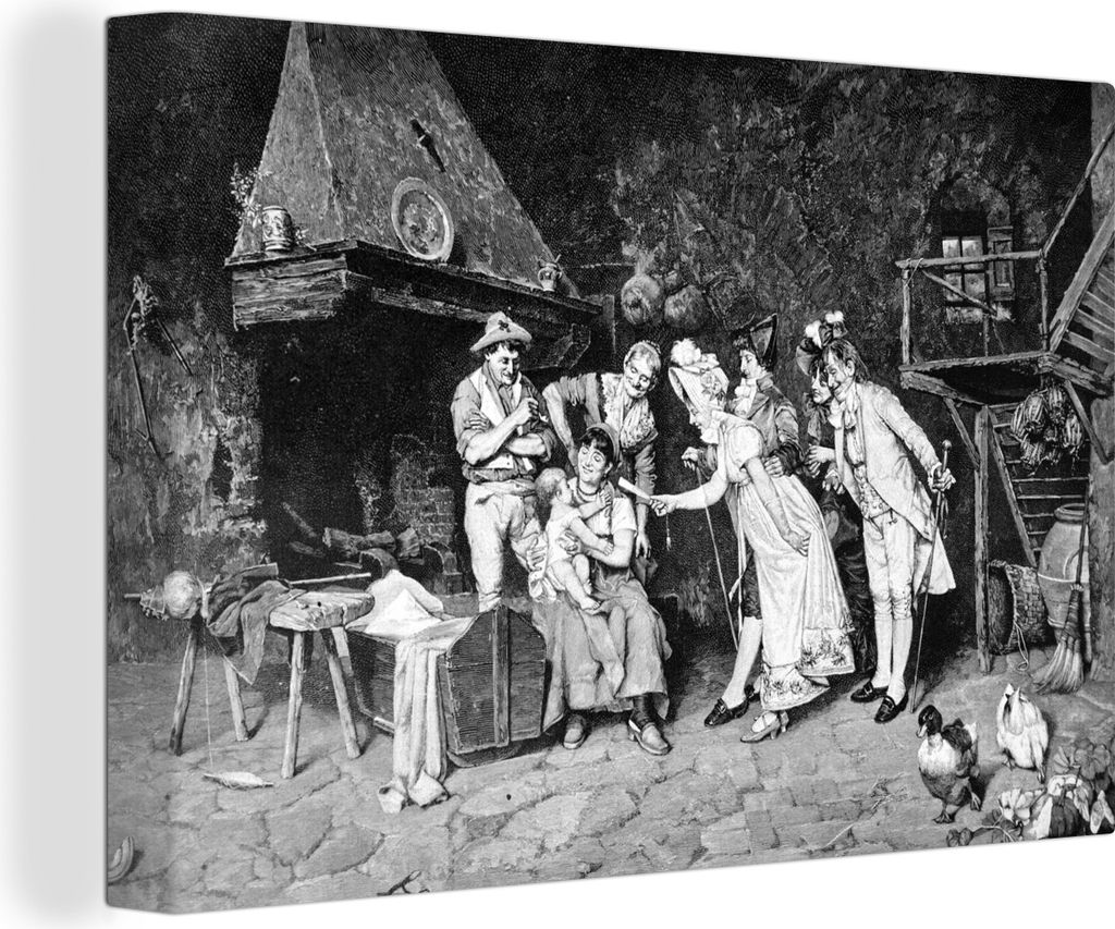 OneMillionCanvasses - Leinwandbilder - 140x90 cm, Eine ländliche Illustration einer napoleonischen Familie, Wandbilder Kunstdruck Wanddekoration...