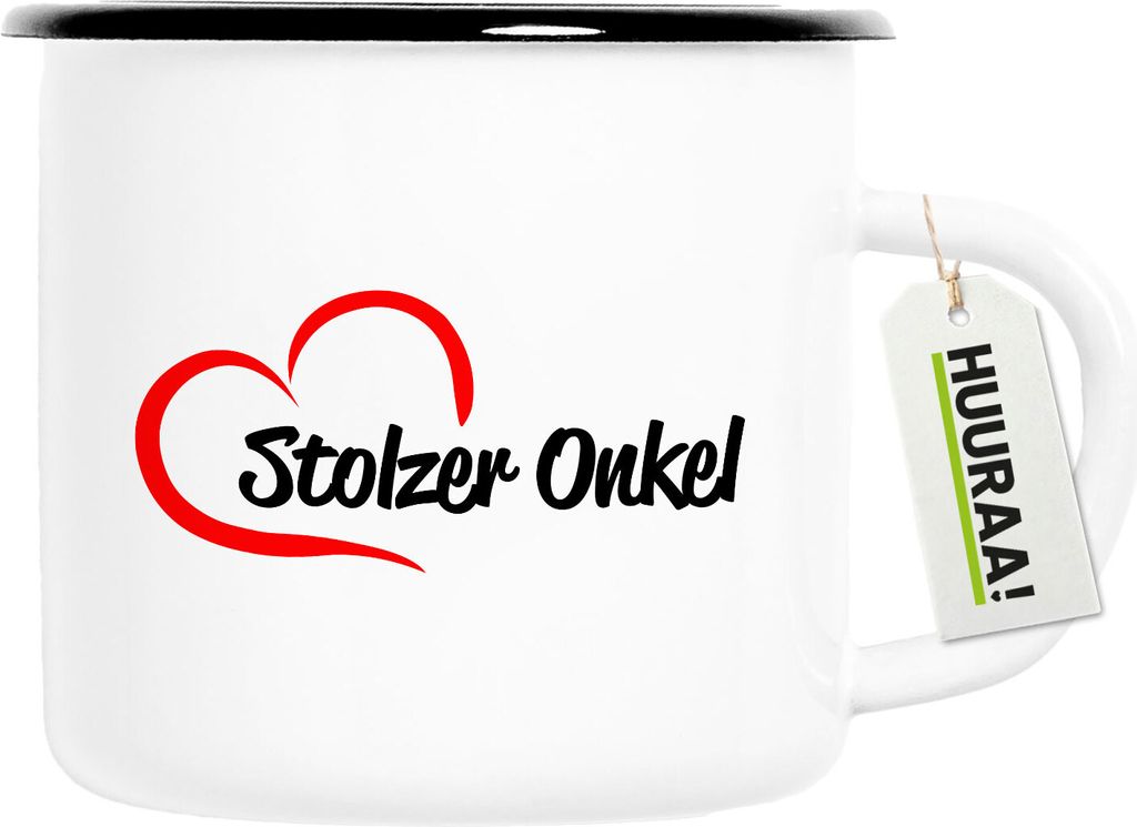 Huuraa Emaille Tasse Stolzer Onkel Herz 300ml Vintage Campingbecher Geschenkidee