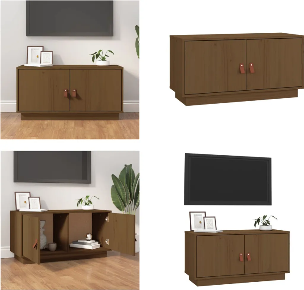 Mobile TV vidaXL Legno Pino Massiccio Marrone Miele 80x34x40 cm