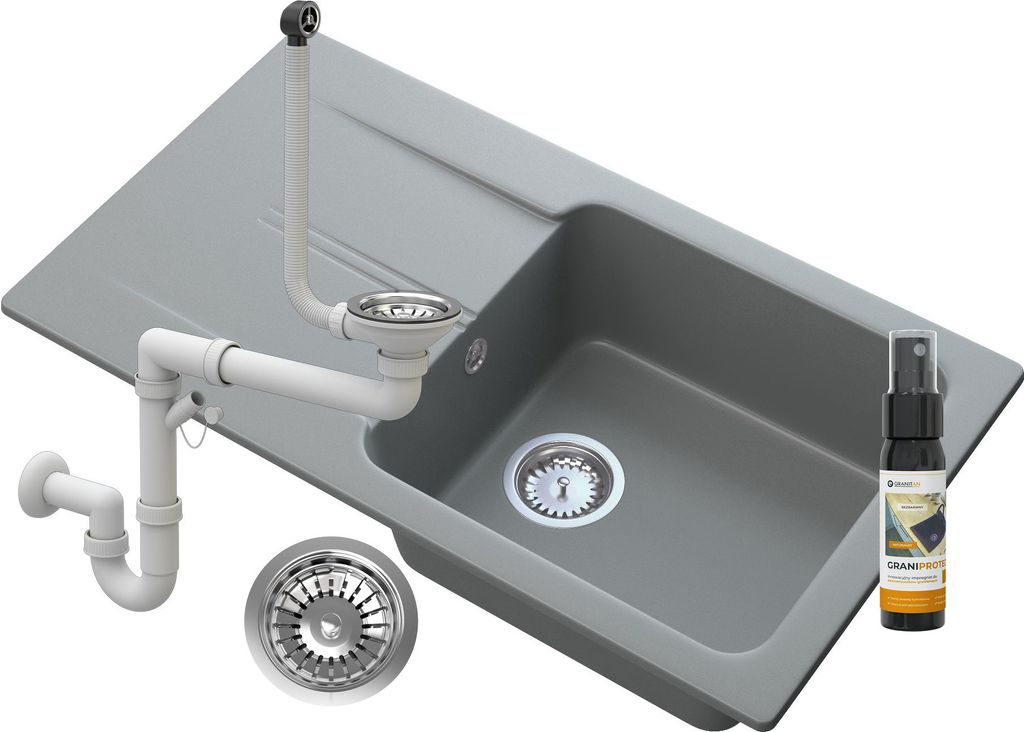 Granitan | Granitspüle TASOS - Grau - Einbau mit Produktbild 