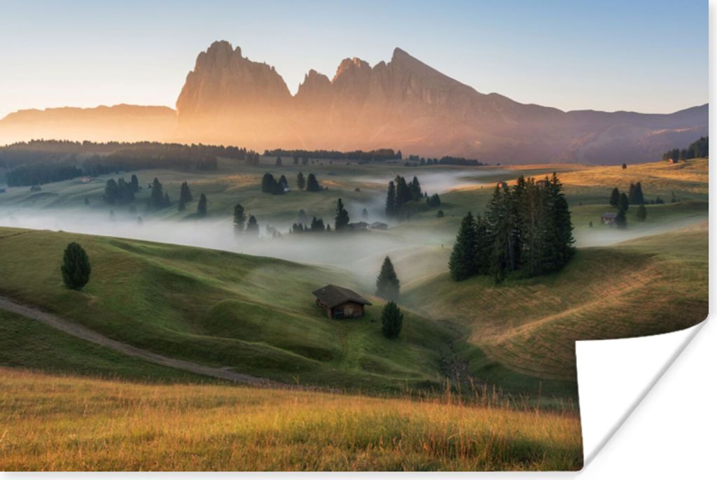 MuchoWow Poster Berg - Nebel - Landschaft 60x40 cm - Schlafzimmerdekoration