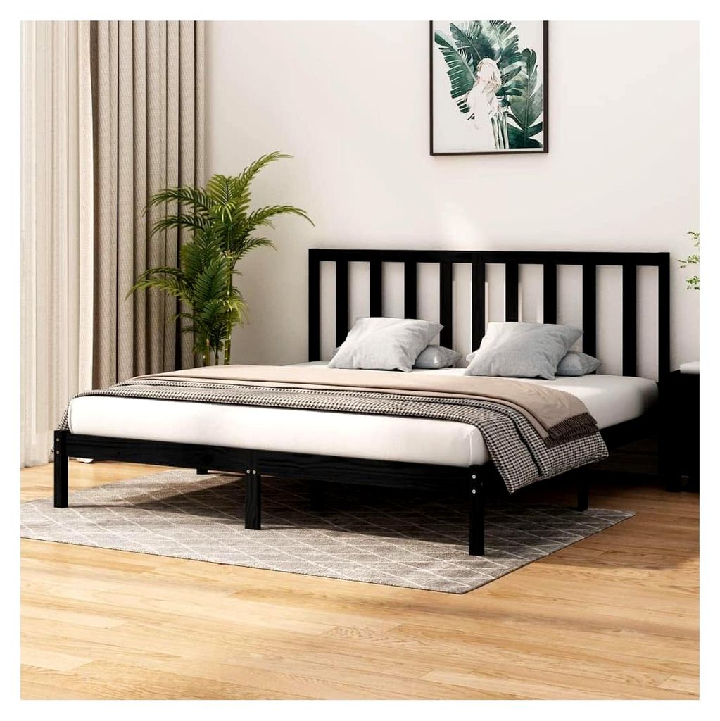 Bettgestell schwarz aus massivem Kiefernholz 200x200 cm