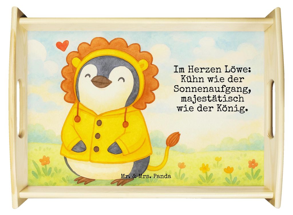 Mr. & Mrs. Panda holz serviertablett Löwe Astrologie Design - Weiß - Geschenk, Holztablett, Sternzeichen, Tablett, Sofa, Frühstückstablett, Tie...