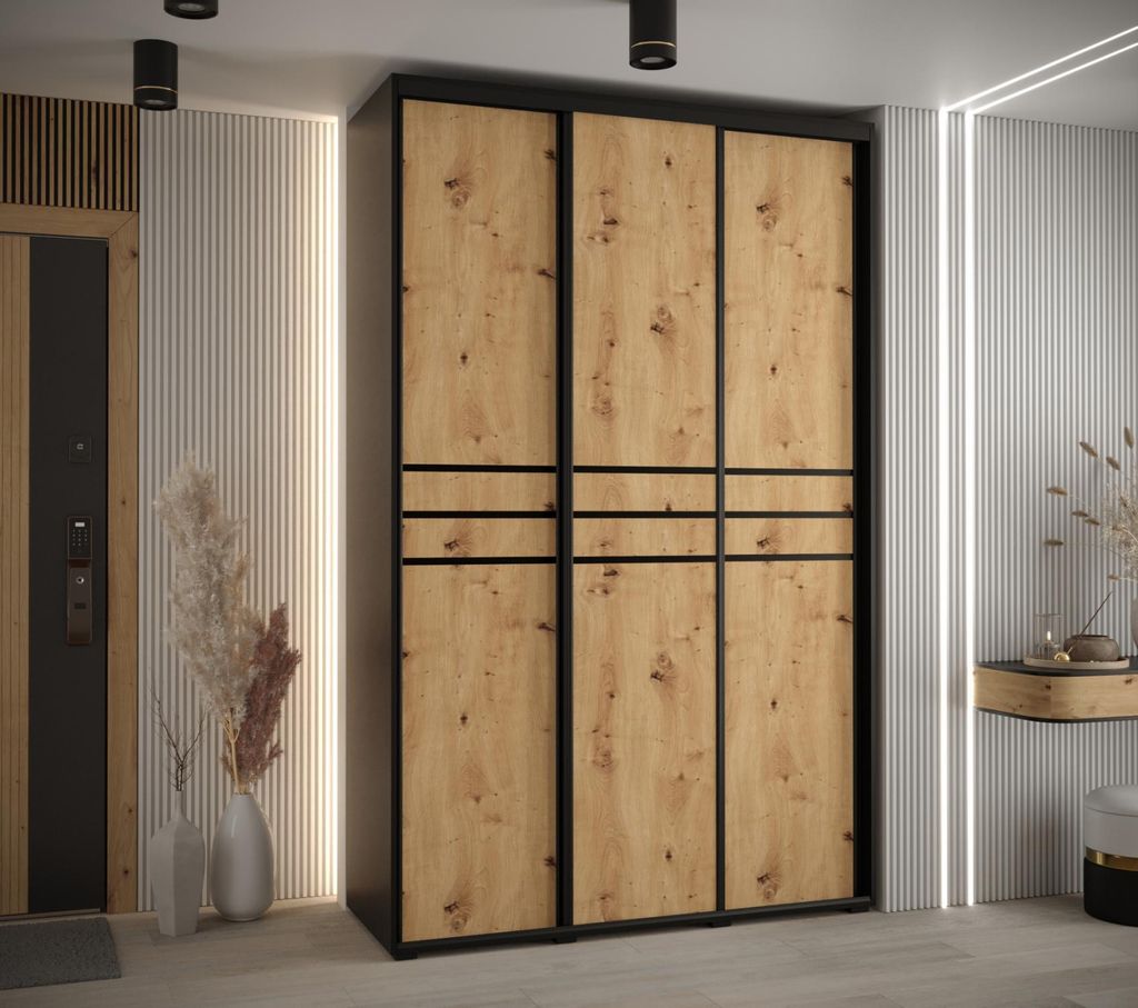Kleiderschrank YVONA 10 - 150/45 cm, schwarz / Eiche handwerklich / schwarz